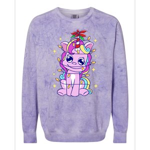 Cute Unicorn Tangled Christmas Lights Stars Rainbow Colorblast Crewneck Sweatshirt