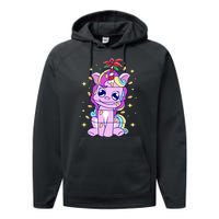 Cute Unicorn Tangled Christmas Lights Stars Rainbow Performance Fleece Hoodie