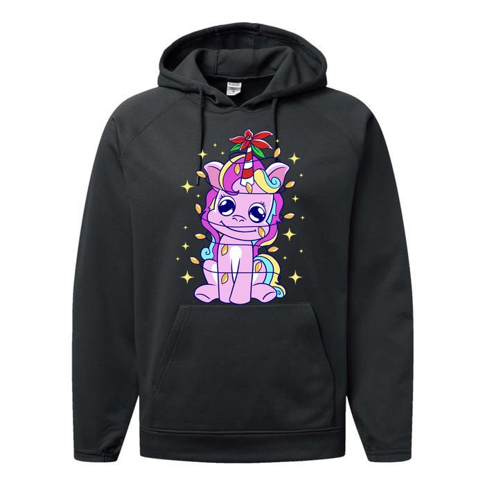 Cute Unicorn Tangled Christmas Lights Stars Rainbow Performance Fleece Hoodie