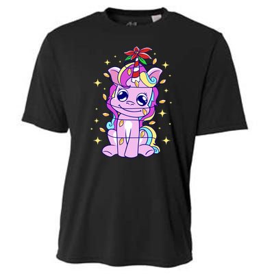 Cute Unicorn Tangled Christmas Lights Stars Rainbow Cooling Performance Crew T-Shirt