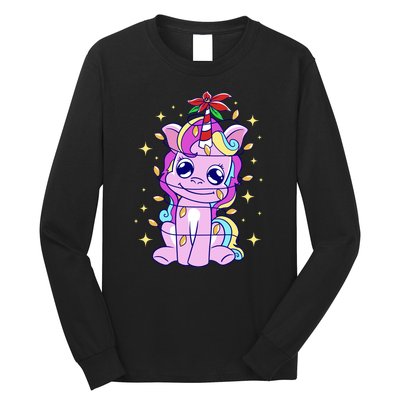 Cute Unicorn Tangled Christmas Lights Stars Rainbow Long Sleeve Shirt