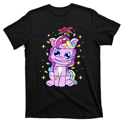 Cute Unicorn Tangled Christmas Lights Stars Rainbow T-Shirt