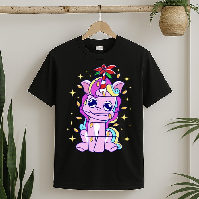 Cute Unicorn Tangled Christmas Lights Stars Rainbow T-Shirt