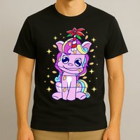 Cute Unicorn Tangled Christmas Lights Stars Rainbow T-Shirt