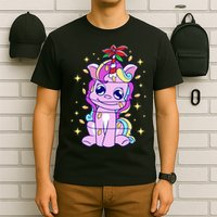 Cute Unicorn Tangled Christmas Lights Stars Rainbow T-Shirt