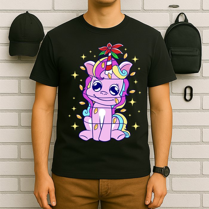 Cute Unicorn Tangled Christmas Lights Stars Rainbow T-Shirt