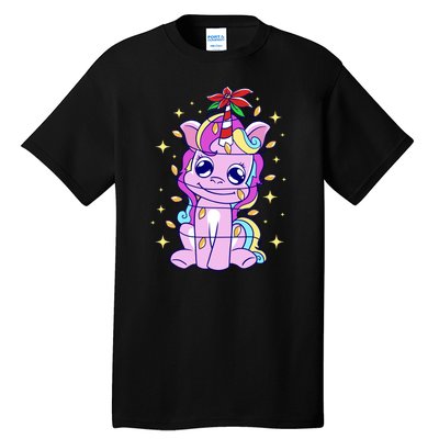 Cute Unicorn Tangled Christmas Lights Stars Rainbow Tall T-Shirt