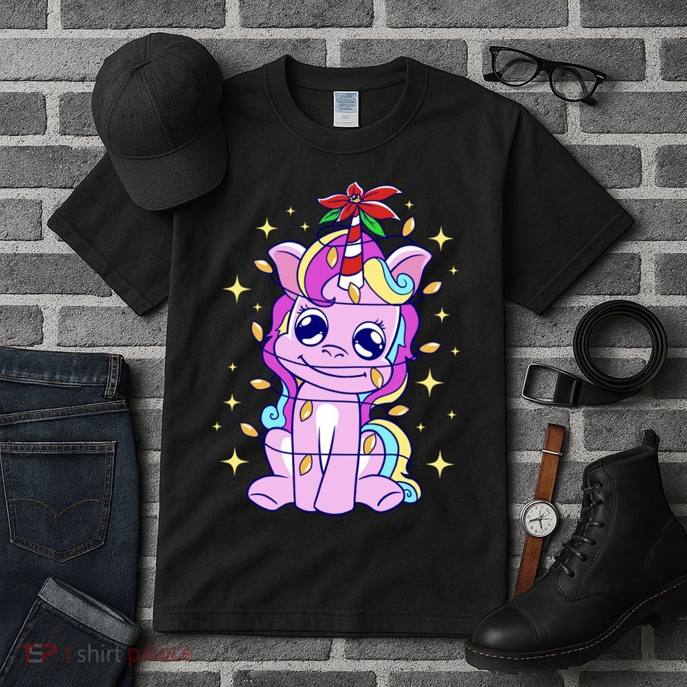 Cute Unicorn Tangled Christmas Lights Stars Rainbow Tall T-Shirt