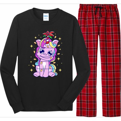 Cute Unicorn Tangled Christmas Lights Stars Rainbow Long Sleeve Pajama Set