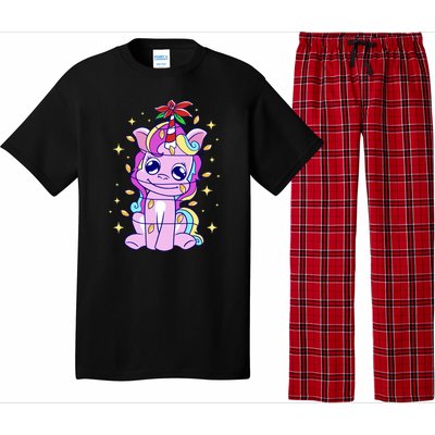 Cute Unicorn Tangled Christmas Lights Stars Rainbow Pajama Set