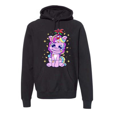 Cute Unicorn Tangled Christmas Lights Stars Rainbow Premium Hoodie