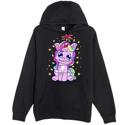 Cute Unicorn Tangled Christmas Lights Stars Rainbow Premium Pullover Hoodie