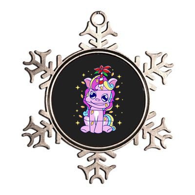 Cute Unicorn Tangled Christmas Lights Stars Rainbow Metallic Star Ornament