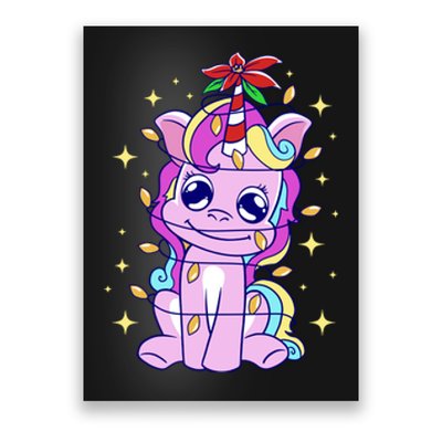 Cute Unicorn Tangled Christmas Lights Stars Rainbow Poster