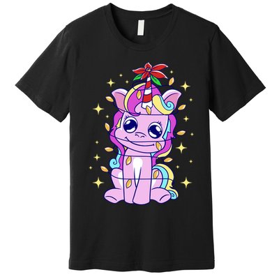 Cute Unicorn Tangled Christmas Lights Stars Rainbow Premium T-Shirt