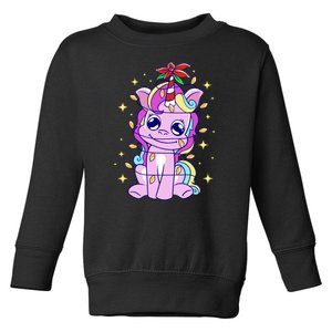 Cute Unicorn Tangled Christmas Lights Stars Rainbow Toddler Sweatshirt