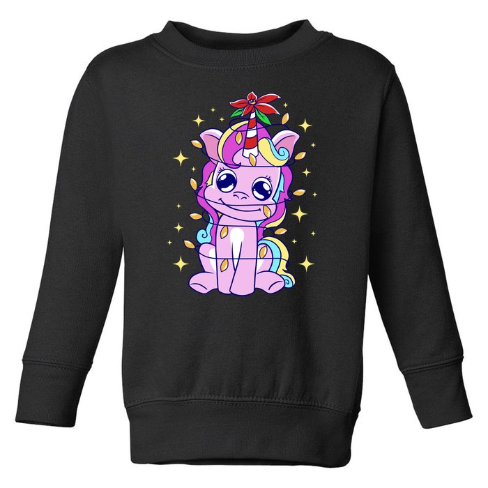 Cute Unicorn Tangled Christmas Lights Stars Rainbow Toddler Sweatshirt