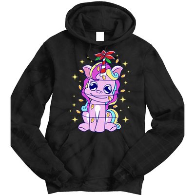 Cute Unicorn Tangled Christmas Lights Stars Rainbow Tie Dye Hoodie