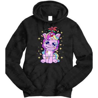 Cute Unicorn Tangled Christmas Lights Stars Rainbow Tie Dye Hoodie