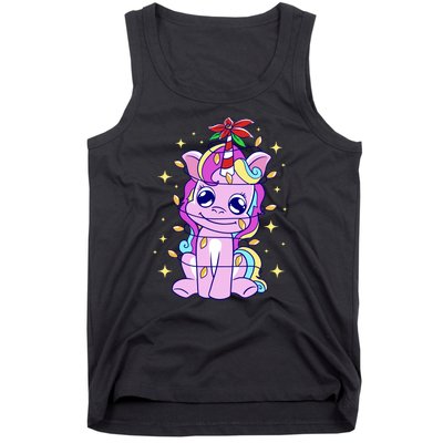 Cute Unicorn Tangled Christmas Lights Stars Rainbow Tank Top