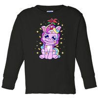 Cute Unicorn Tangled Christmas Lights Stars Rainbow Toddler Long Sleeve Shirt