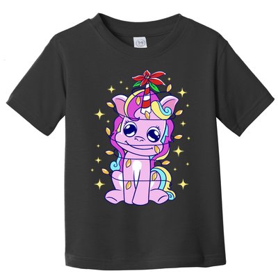 Cute Unicorn Tangled Christmas Lights Stars Rainbow Toddler T-Shirt