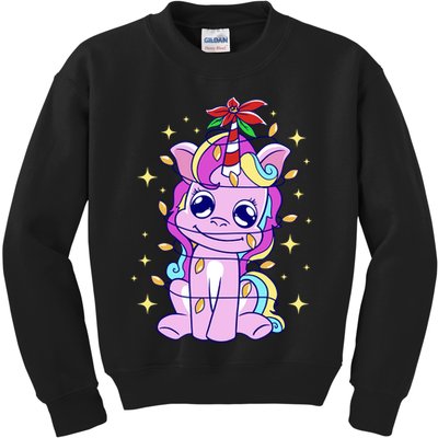 Cute Unicorn Tangled Christmas Lights Stars Rainbow Kids Sweatshirt
