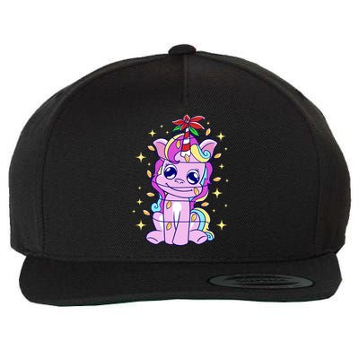 Cute Unicorn Tangled Christmas Lights Stars Rainbow Wool Snapback Cap
