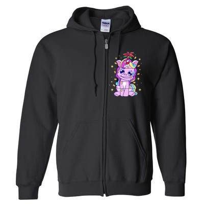 Cute Unicorn Tangled Christmas Lights Stars Rainbow Full Zip Hoodie