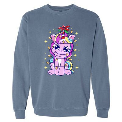 Cute Unicorn Tangled Christmas Lights Stars Rainbow Garment-Dyed Sweatshirt