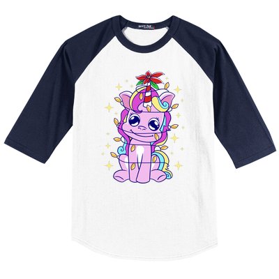 Cute Unicorn Tangled Christmas Lights Stars Rainbow Baseball Sleeve Shirt