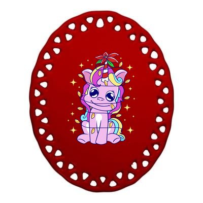 Cute Unicorn Tangled Christmas Lights Stars Rainbow Ceramic Oval Ornament