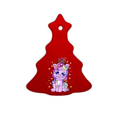 Cute Unicorn Tangled Christmas Lights Stars Rainbow Ceramic Tree Ornament