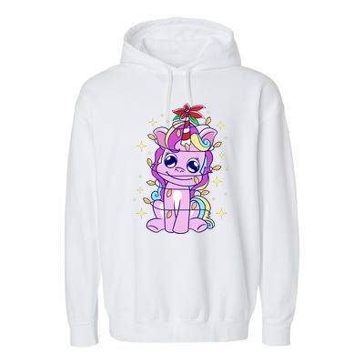 Cute Unicorn Tangled Christmas Lights Stars Rainbow Garment-Dyed Fleece Hoodie