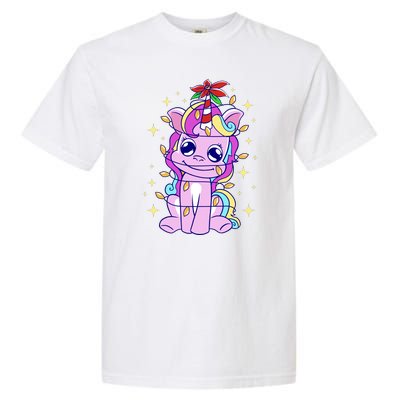 Cute Unicorn Tangled Christmas Lights Stars Rainbow Garment-Dyed Heavyweight T-Shirt