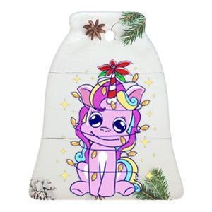 Cute Unicorn Tangled Christmas Lights Stars Rainbow Ceramic Bell Ornament