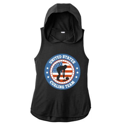 Curling USA Team Winter Sports Lovers Americain Flag Ladies PosiCharge Tri-Blend Wicking Draft Hoodie Tank