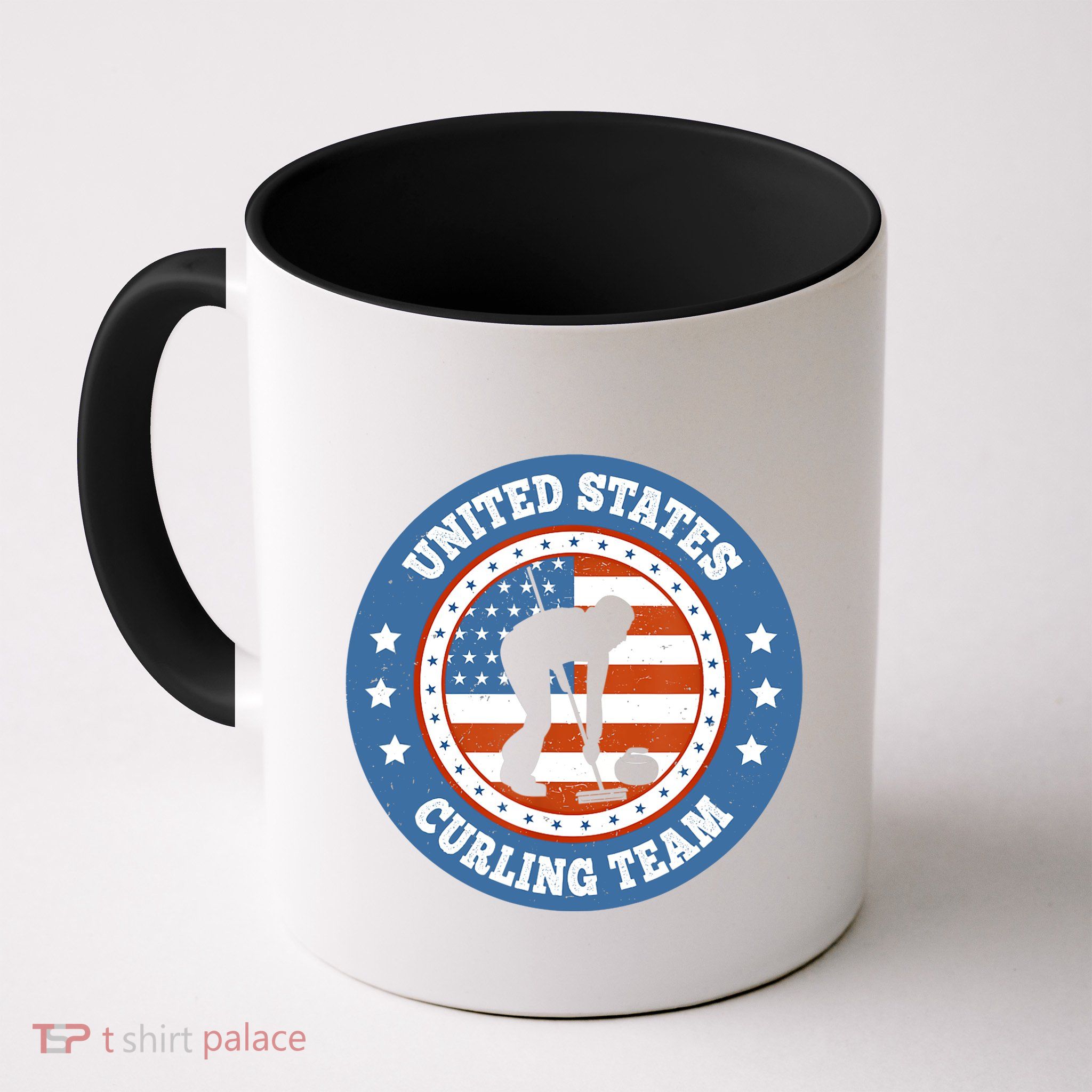 Curling USA Team Winter Sports Lovers Americain Flag Mug