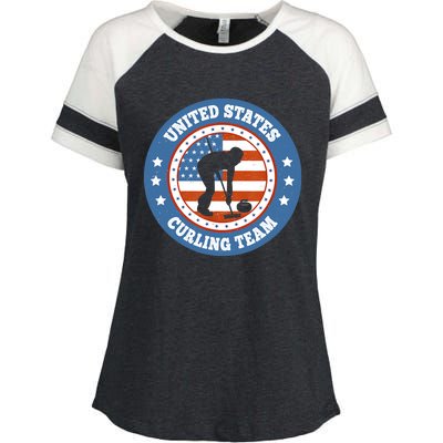 Curling USA Team Winter Sports Lovers Americain Flag Enza Ladies Jersey Colorblock Tee