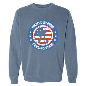 Curling USA Team Winter Sports Lovers Americain Flag Garment-Dyed Sweatshirt