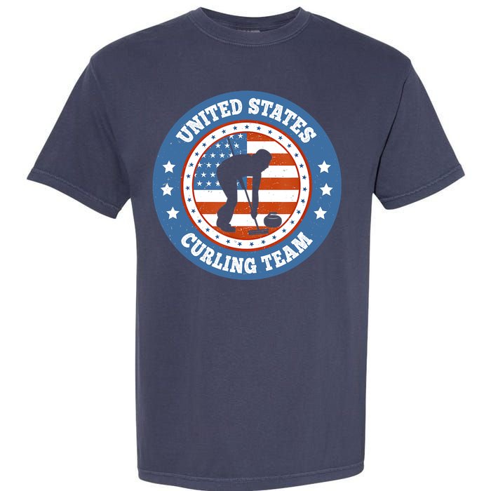 Curling USA Team Winter Sports Lovers Americain Flag Garment-Dyed Heavyweight T-Shirt