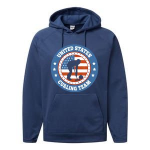 Curling USA Team Winter Sports Lovers Americain Flag Performance Fleece Hoodie