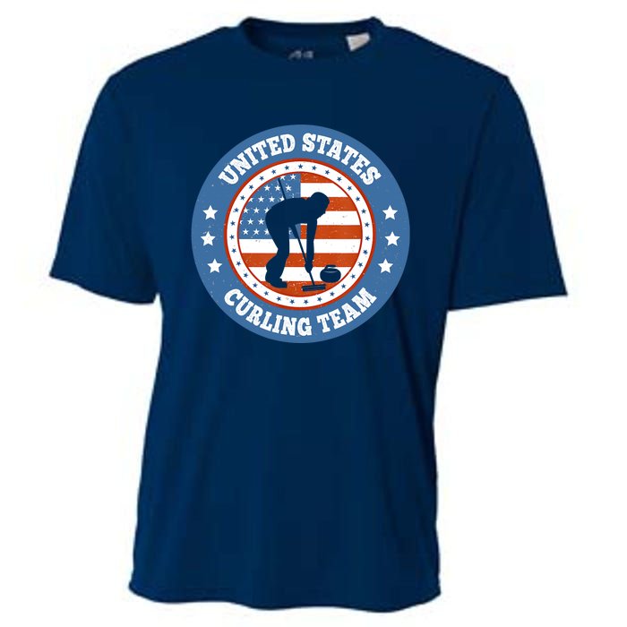 Curling USA Team Winter Sports Lovers Americain Flag Cooling Performance Crew T-Shirt