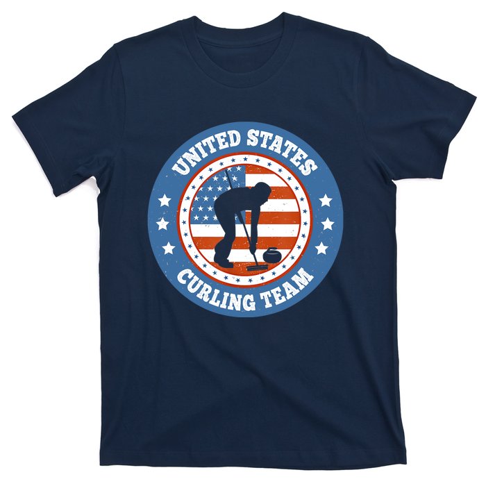 Curling USA Team Winter Sports Lovers Americain Flag T-Shirt