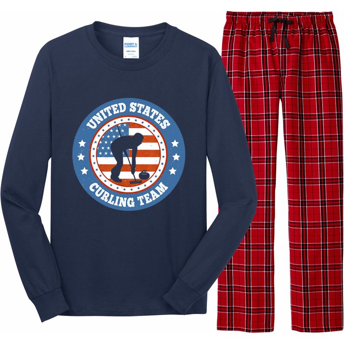 Curling USA Team Winter Sports Lovers Americain Flag Long Sleeve Pajama Set