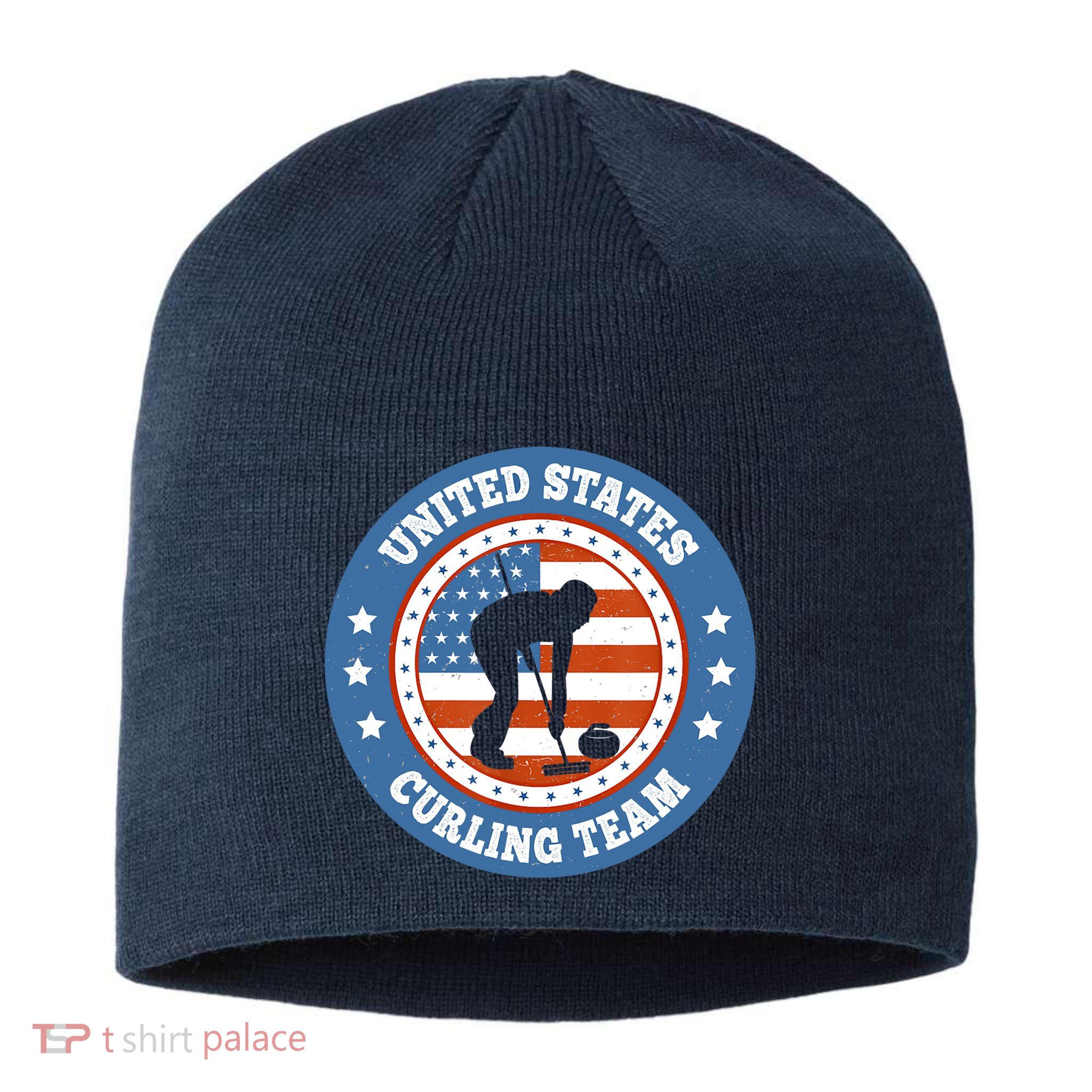 Curling USA Team Winter Sports Lovers Americain Flag Sustainable Beanie