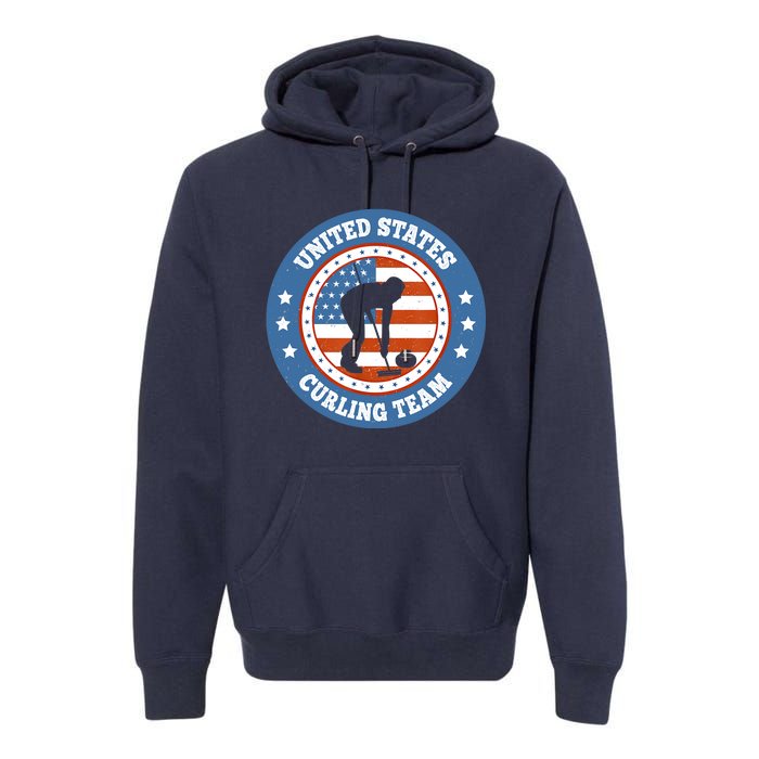 Curling USA Team Winter Sports Lovers Americain Flag Premium Hoodie