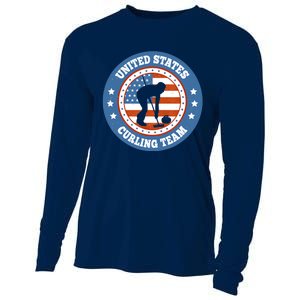 Curling USA Team Winter Sports Lovers Americain Flag Cooling Performance Long Sleeve Crew