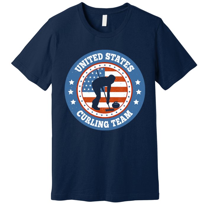 Curling USA Team Winter Sports Lovers Americain Flag Premium T-Shirt