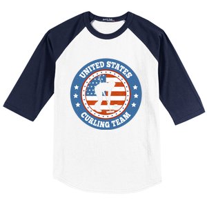 Curling USA Team Winter Sports Lovers Americain Flag Baseball Sleeve Shirt